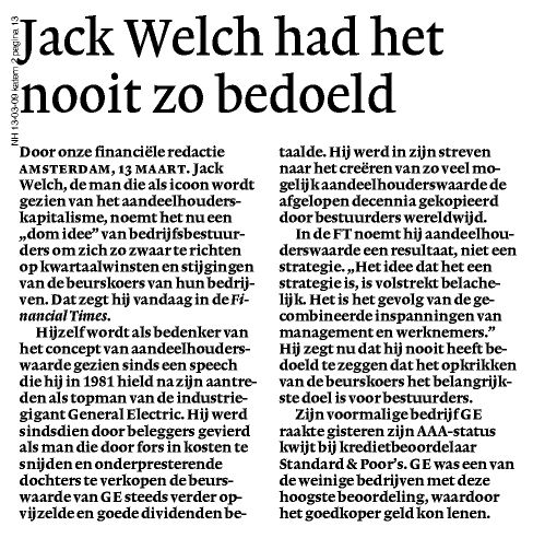 Jack Welch had het nooit zo bedoeld